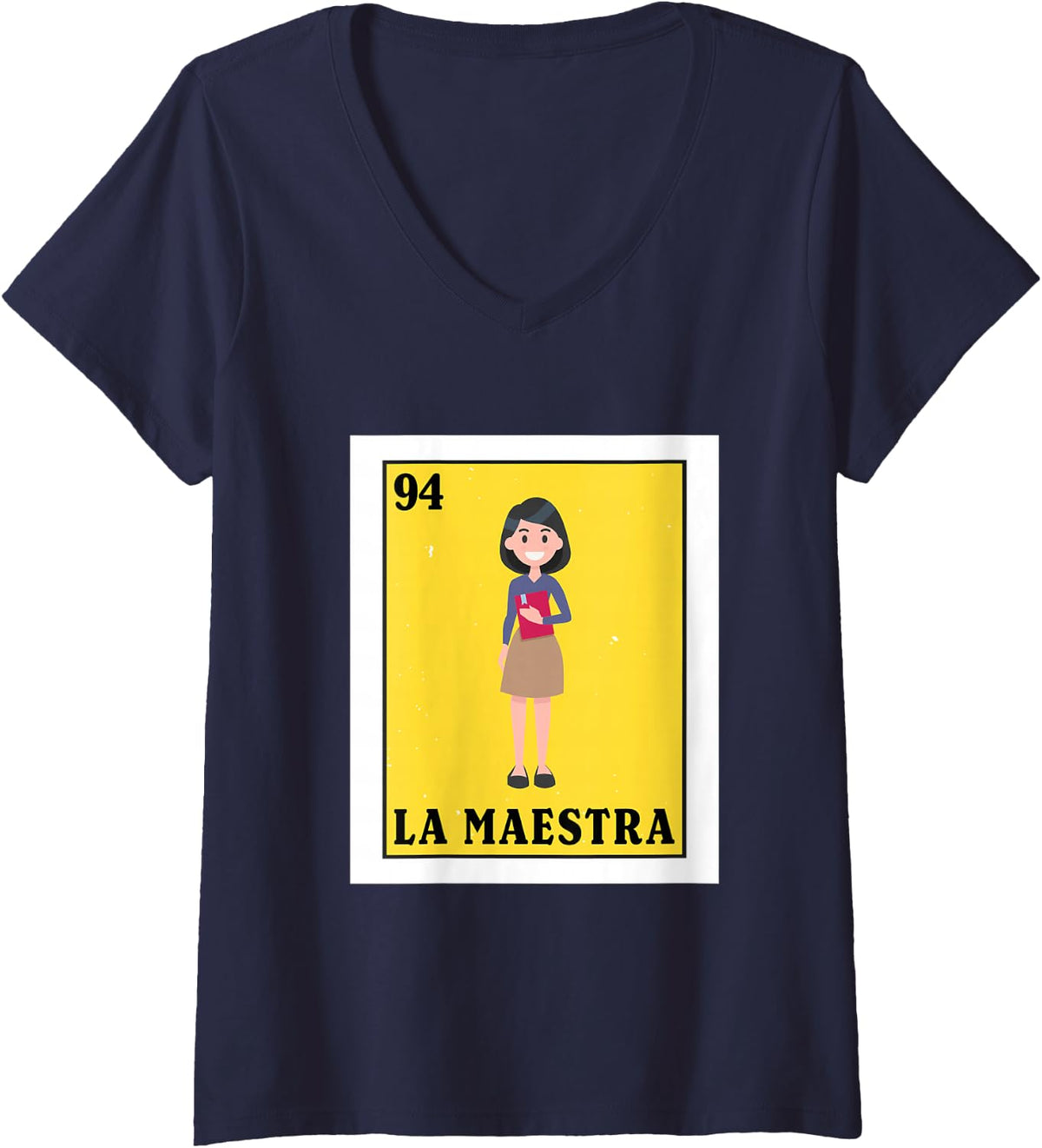 Womens La Maestra V-Neck T-Shirt - Navy Blue