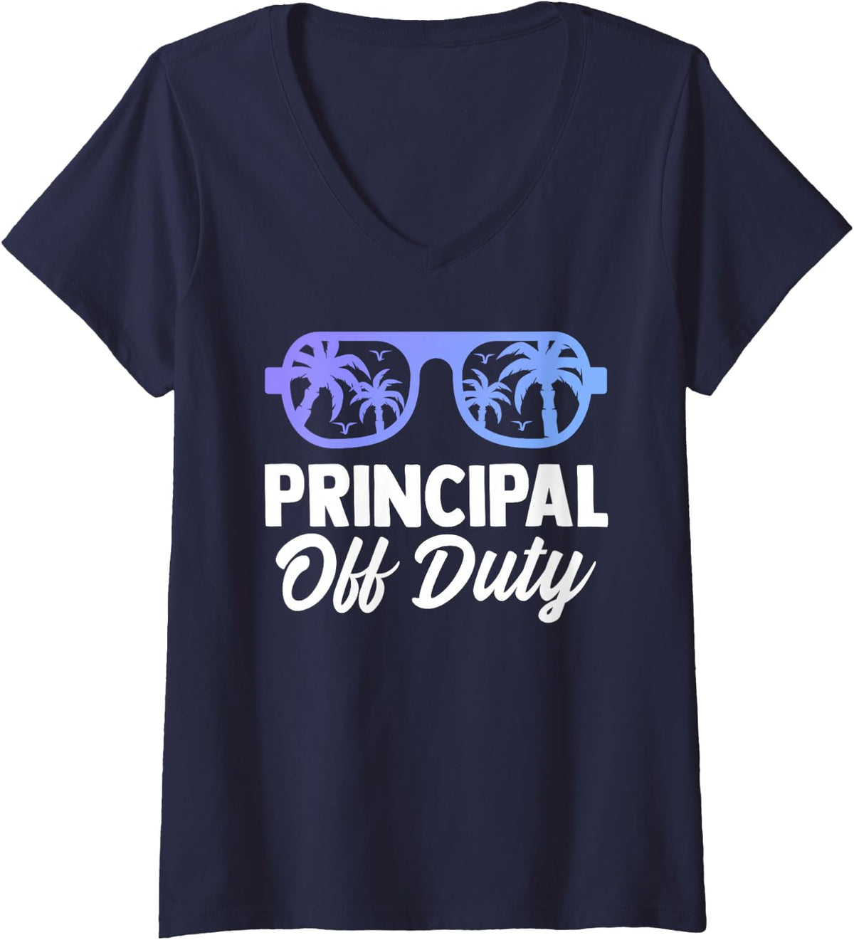 Women's Principal Off Duty Summer Last Day of School Headmistress V-Neck T-Shirt - Navy Blue