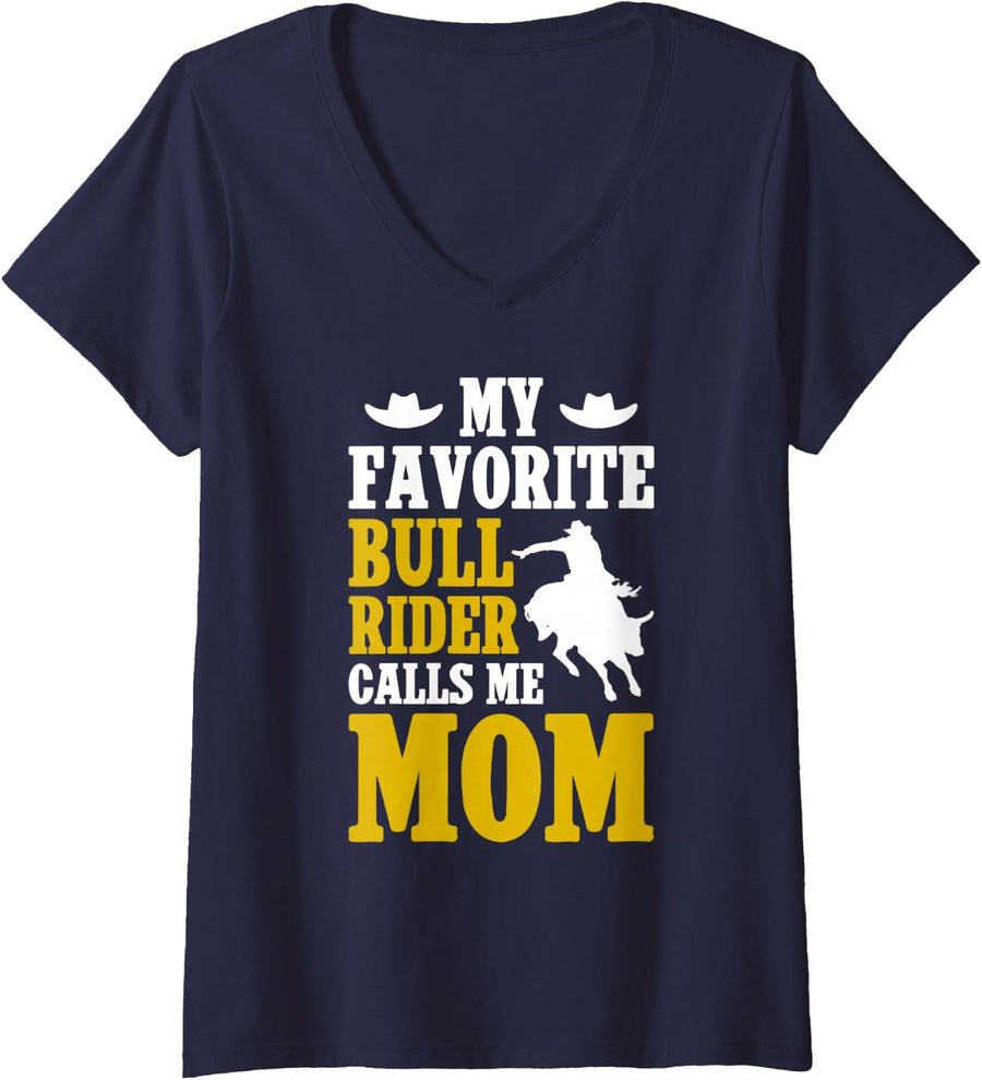 Women's Proud Bull Riding Mom of A Bull Rider Mom Bull Riding Mama V-Neck T-Shirt - Navy Blue