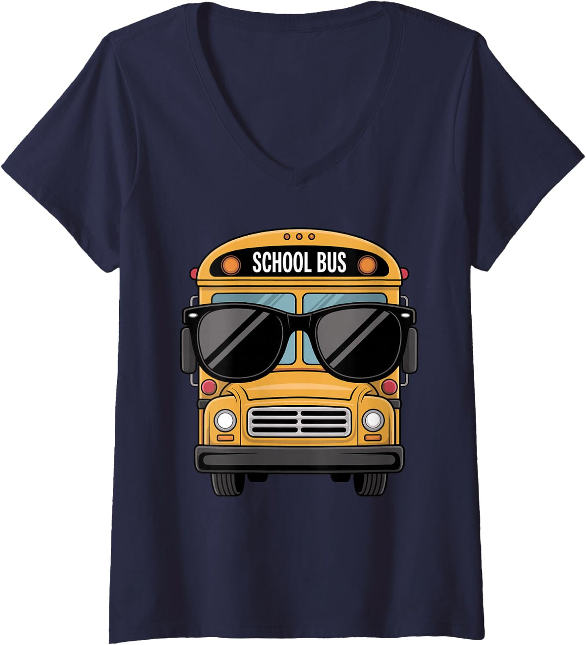 Women's Funny School Bus Driver Art for Men Women Back to School V-Neck T-Shirt - Navy Blue