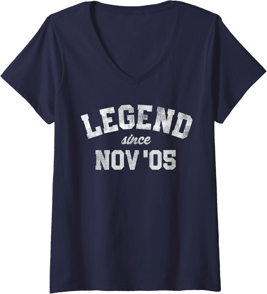 Women's Retro 21st Birthday Vintage - Legend Since November 2005 V-Neck T-Shirt - Navy Blue