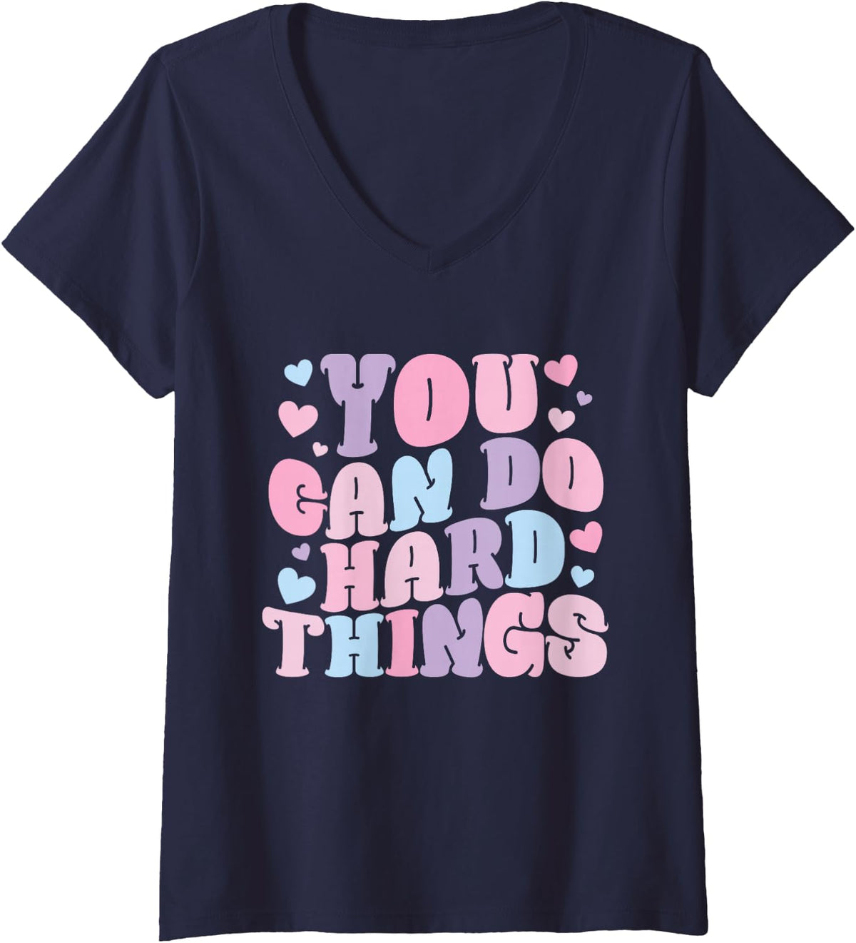 Women's You Can Do Hard Things Back to School Test Day Girls Women V-Neck T-Shirt - Navy Blue