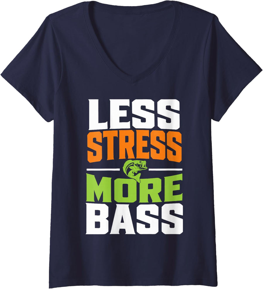 Women's Bass Fishing Lover Freshwater Angler Fisherman V-Neck T-Shirt - Navy Blue
