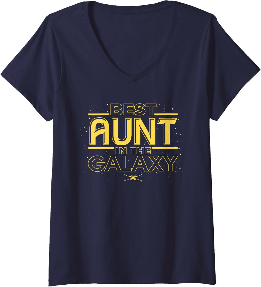 Womens Star Wars Best Aunt in the Galaxy Birthday Mother’s Day V-Neck T-Shirt - Navy Blue