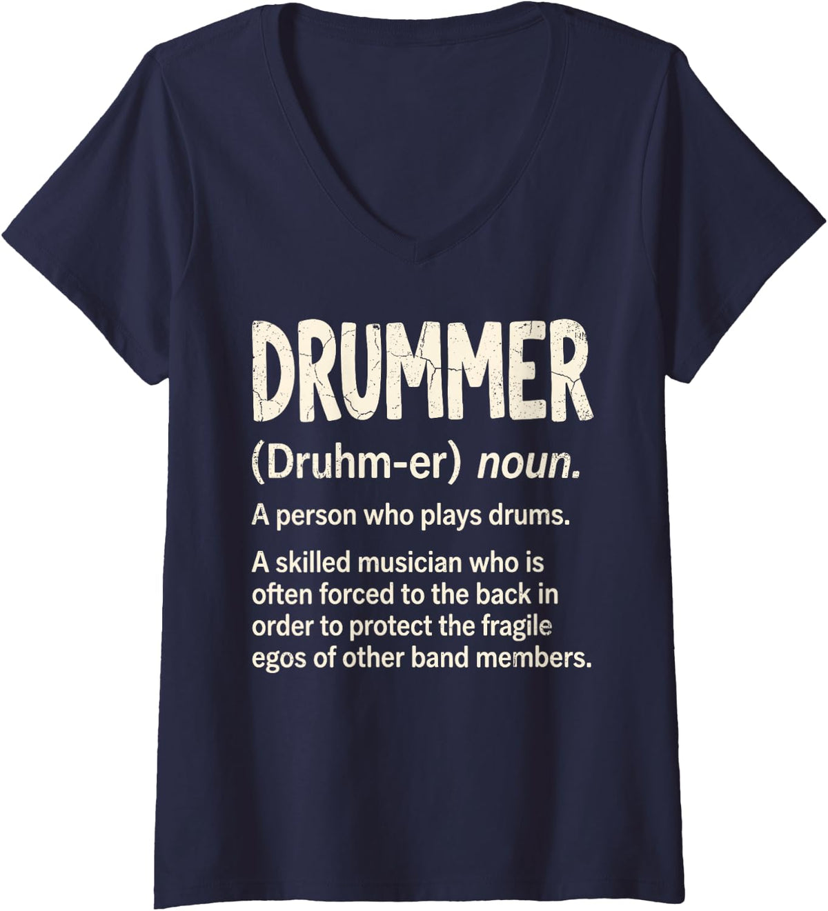 Women's Drummer Definition Funny Drums Percussion Musician Band Tee V-Neck T-Shirt - Navy Blue
