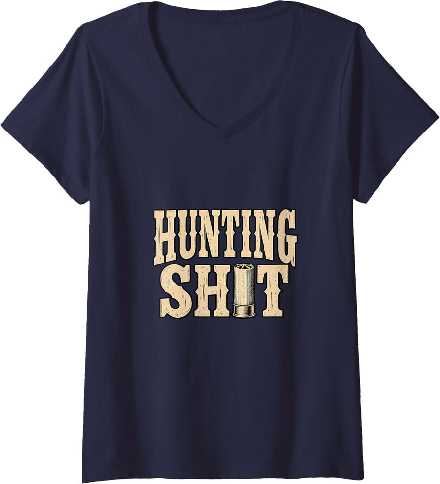 Women's Hunting Sh t Funny Duck Hunting Dove Hunting Waterfowl Desig V-Neck T-Shirt - Navy Blue