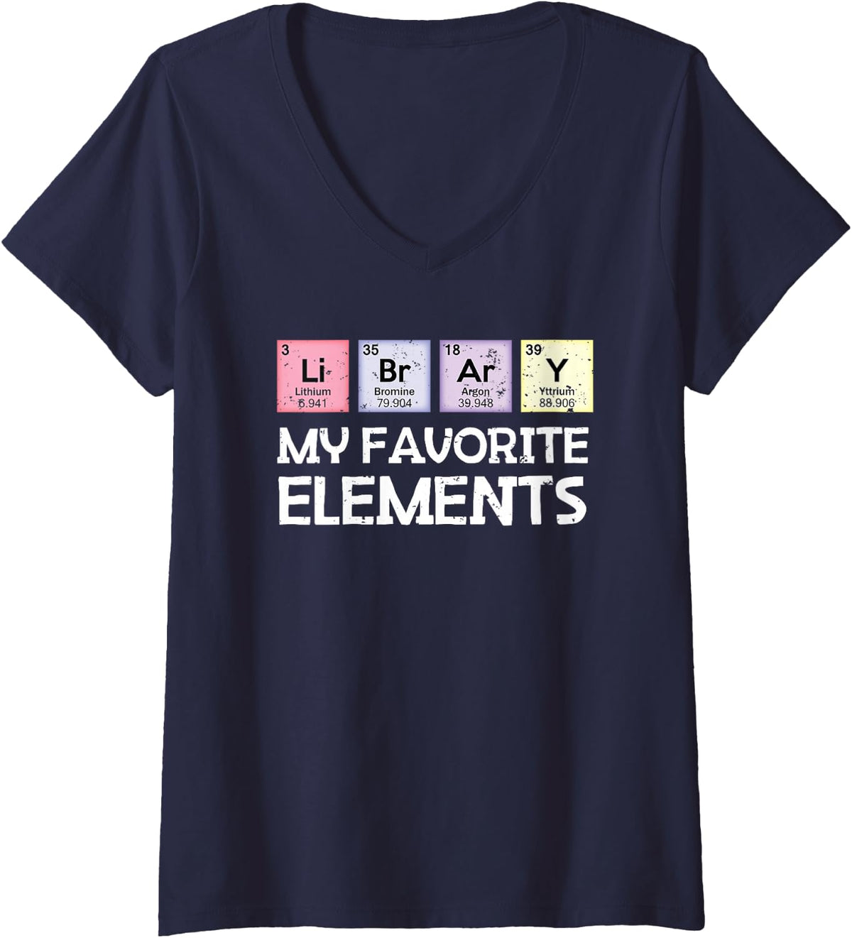 Women's Periodic Table Elements Library Science Teacher V-Neck T-Shirt - Navy Blue