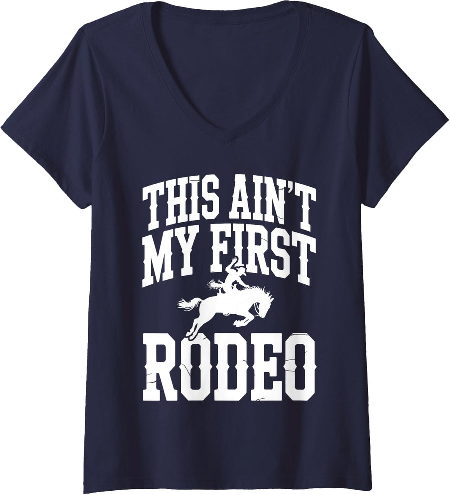 Women's Funny Bull Riding Art for Men Women Rodeo Cowboy Bull Rider V-Neck T-Shirt - Navy Blue