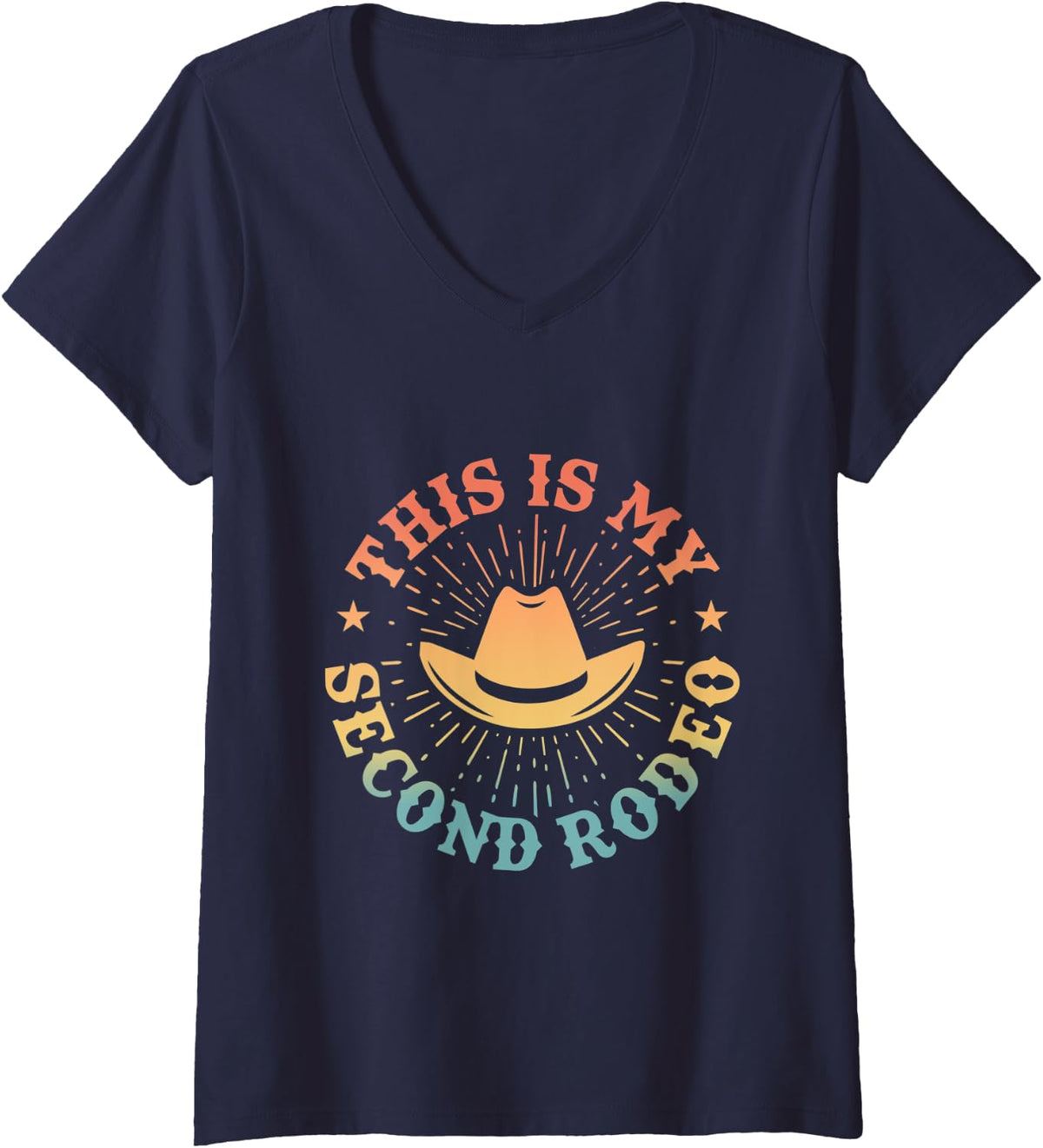 Womens This Is My Second Rodeo - Funny Sarcastic Western V-Neck T-Shirt - Navy Blue