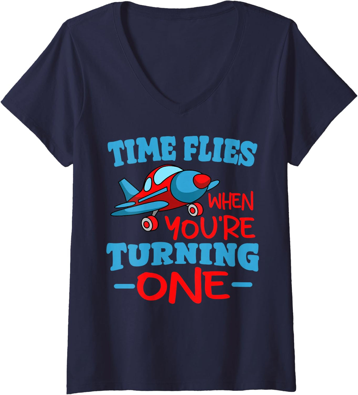 Women's Pilot 1st Birthday Party Aviator Flight Mechanic Airplane V-Neck T-Shirt - Navy Blue