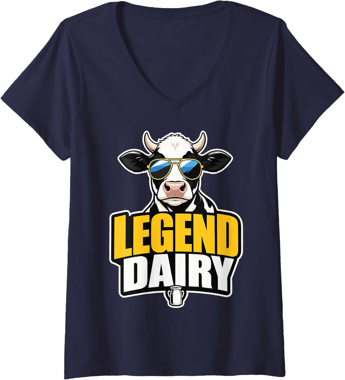 Women's Funny Dairy Farmer Cow Farming Agriculture V-Neck T-Shirt - Navy Blue