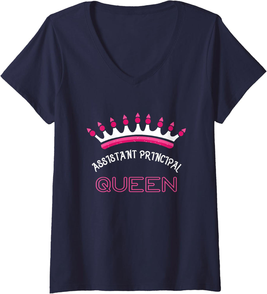 Women's Assistant Principal Queen V-Neck T-Shirt - Navy Blue