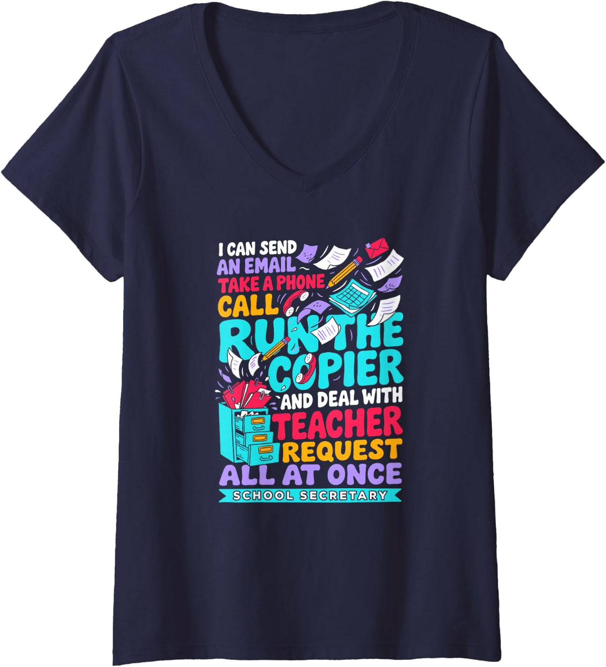 Women's School Admin Assistant Multitasking Front Office Humor Pro V-Neck T-Shirt - Navy Blue