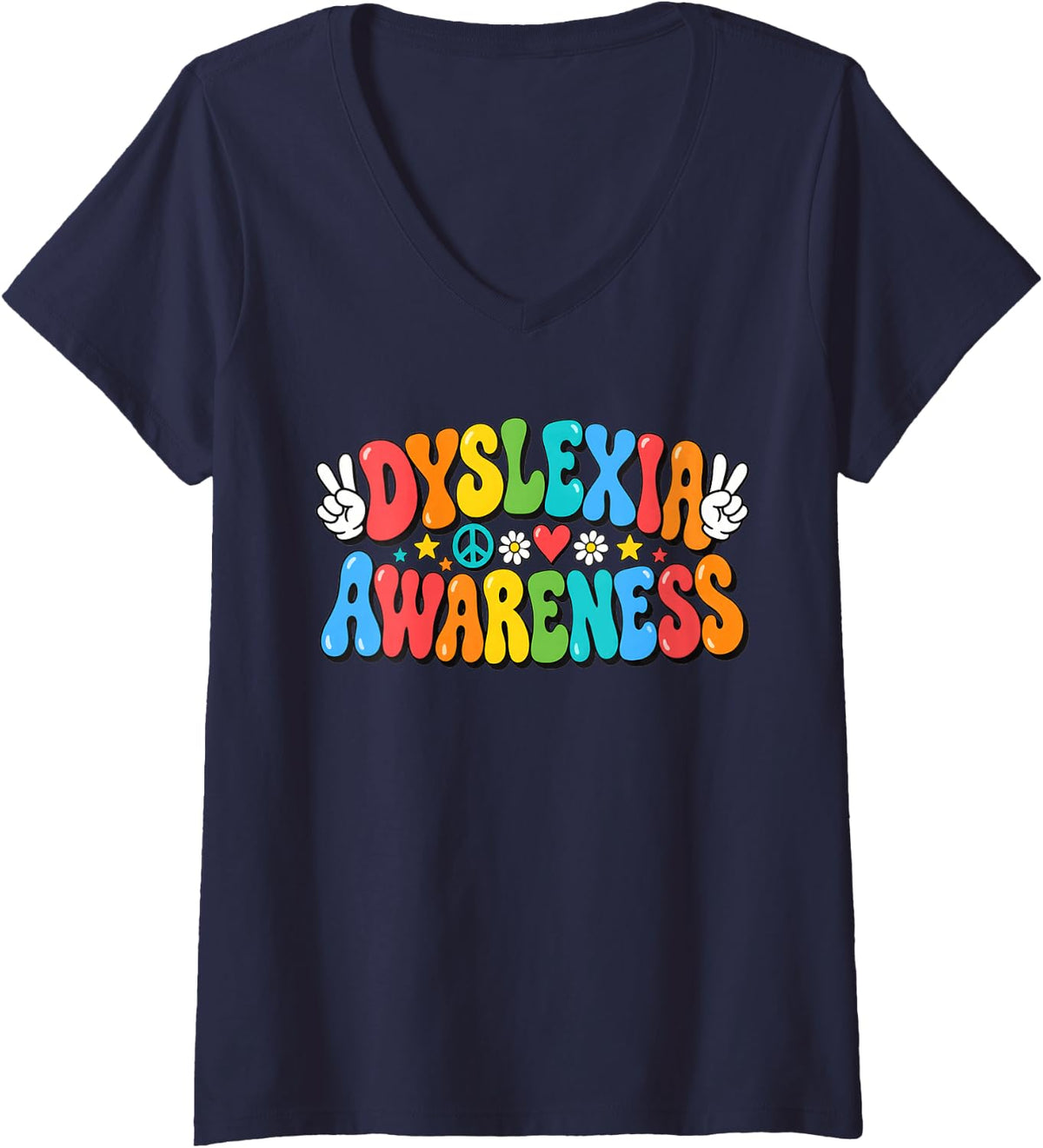 Women's Dyslexia Awareness Men Women Kids Youth Advocate Reads V-Neck T-Shirt - Navy Blue
