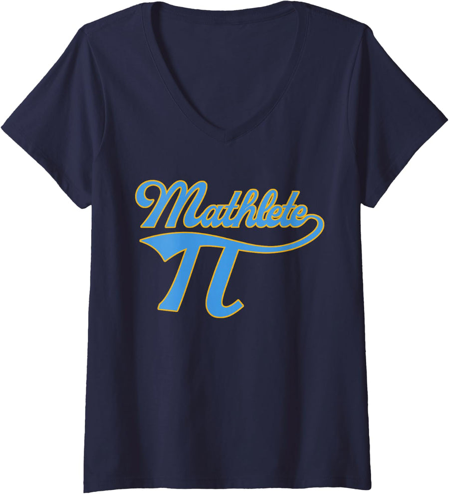 Women's Funny Nerdy Mathlete Pi Day Baseball Math Teacher Student V-Neck T-Shirt - Navy Blue