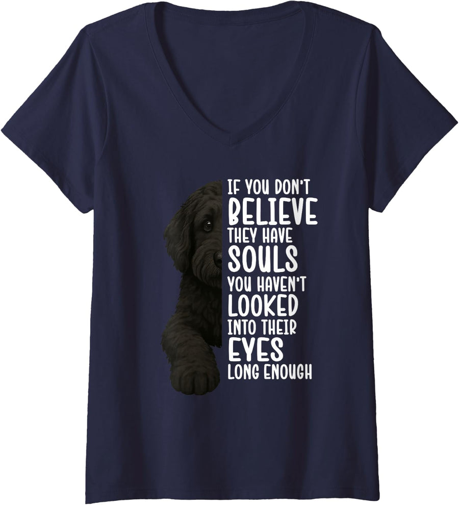 Womens Black Goldendoodle Dog Black Doodle Owner Black Doodle Lover V-Neck T-Shirt - Navy Blue