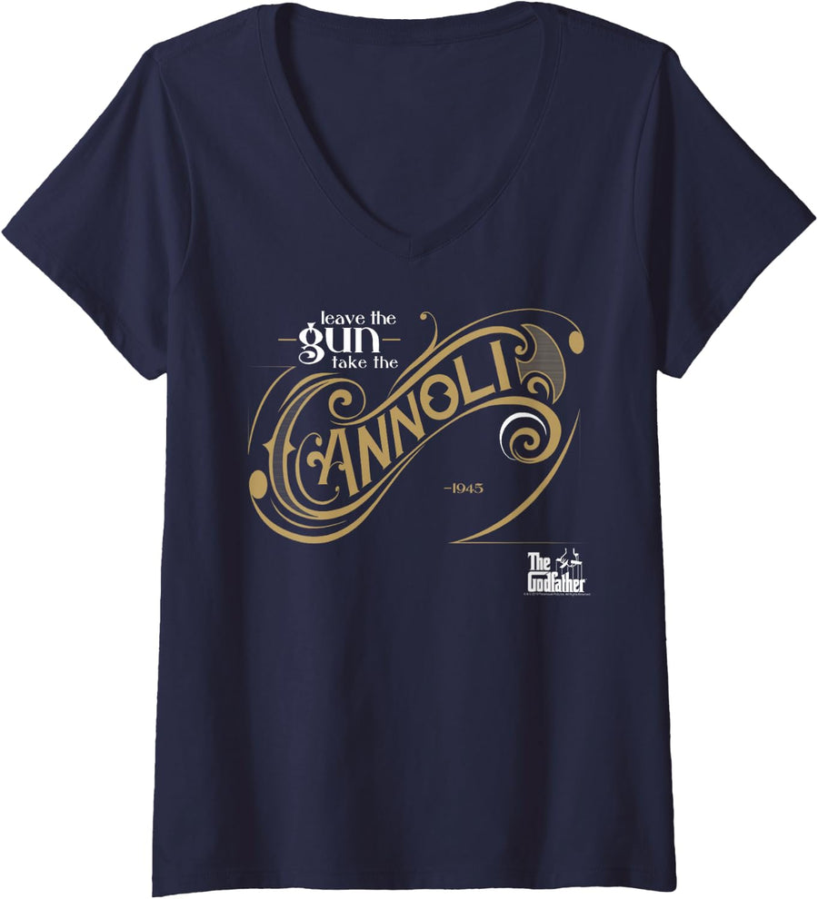 Womens The Godfather Leave The Gun Take The Cannoli V-Neck T-Shirt - Navy Blue