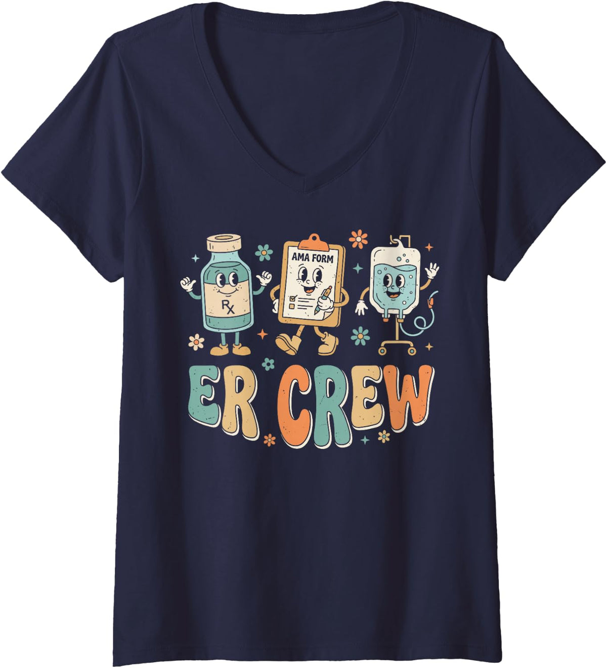 Women's ER Crew Emergency Room Doctor Nurse Medical Team Tee V-Neck T-Shirt - Navy Blue