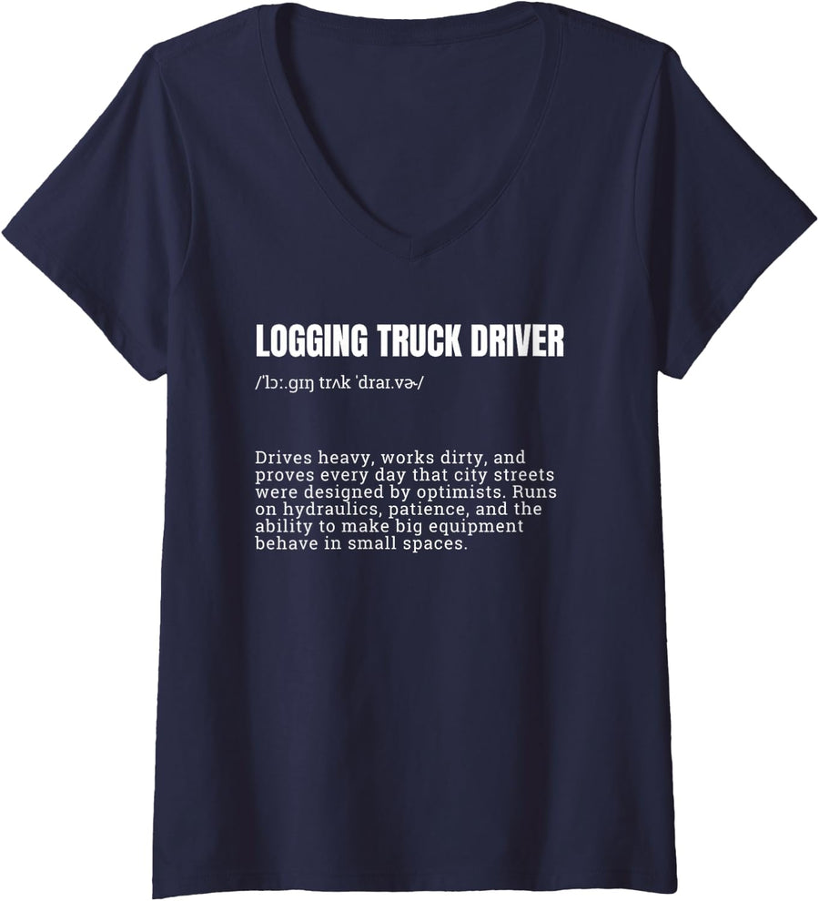 Women's Logging Truck Driver Definition Funny Work Quote V-Neck T-Shirt - Navy Blue