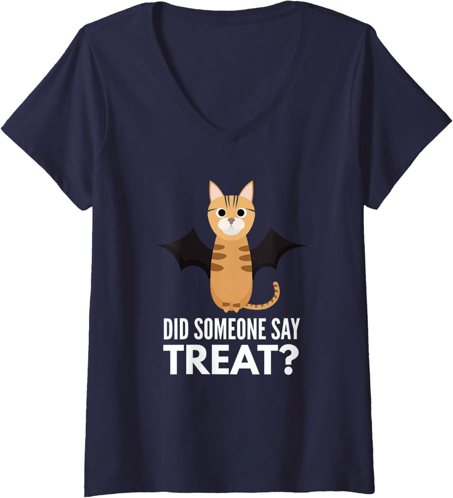 Women's Bengal Halloween - Did Someone Say Treat? V-Neck T-Shirt - Navy Blue