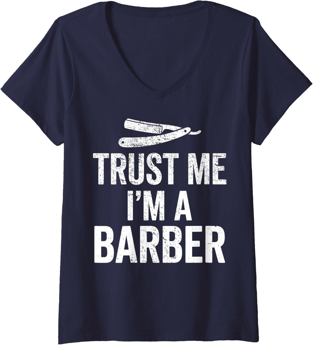 Women's Trust Me I'm A Barber Hair Stylist Barber Shop Hairdresser V-Neck T-Shirt - Navy Blue
