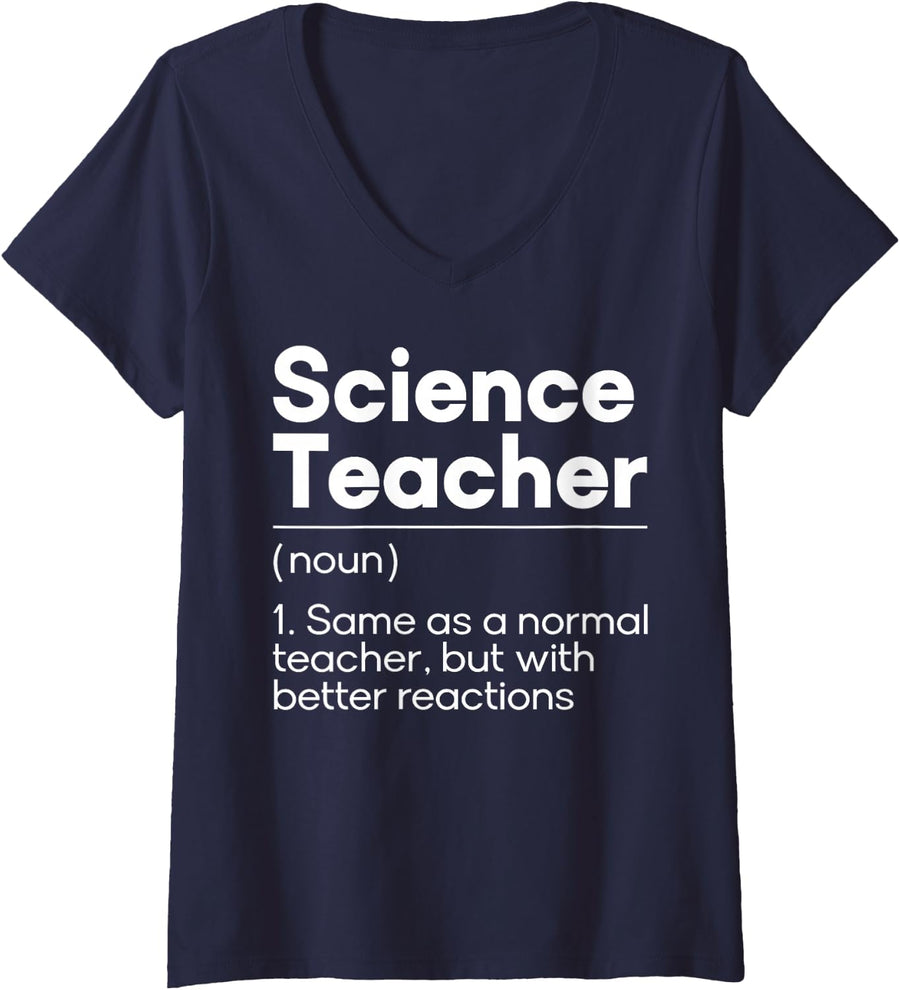 Women's Science Teacher Definition Physics Teacher Scientist Humor V-Neck T-Shirt - Navy Blue