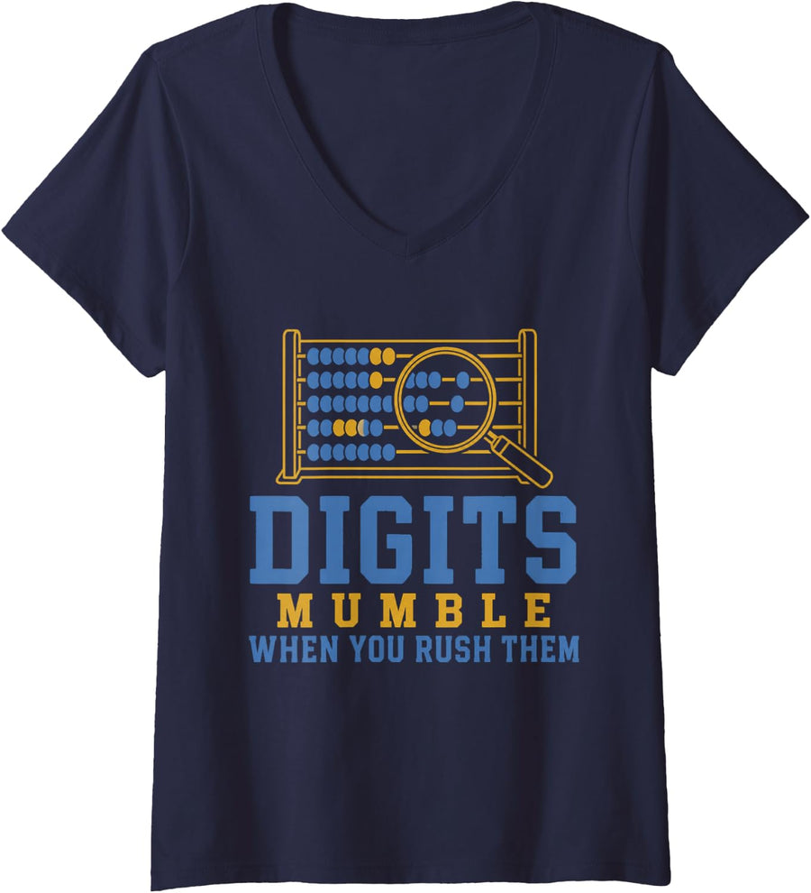 Women's Digits Mumble When You Rush Them Funny Math Teacher V-Neck T-Shirt - Navy Blue