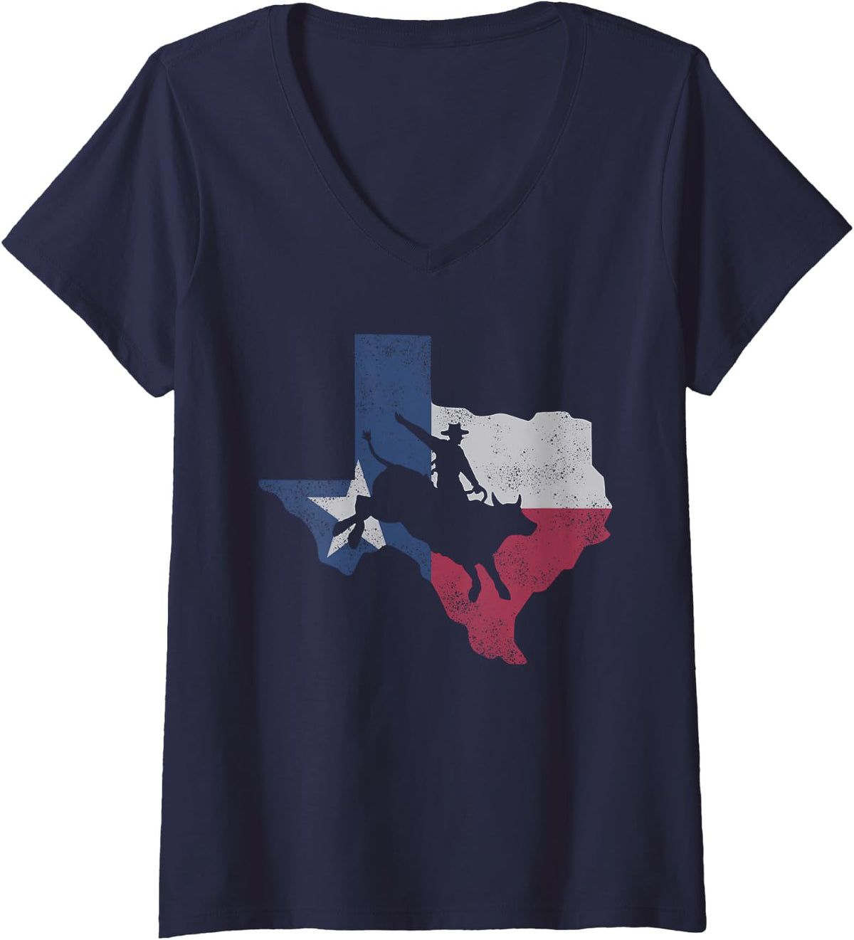 Women's Texas Bull Riding, Texas Bull Rider, Texan Cowboy and Rodeo V-Neck T-Shirt - Navy Blue