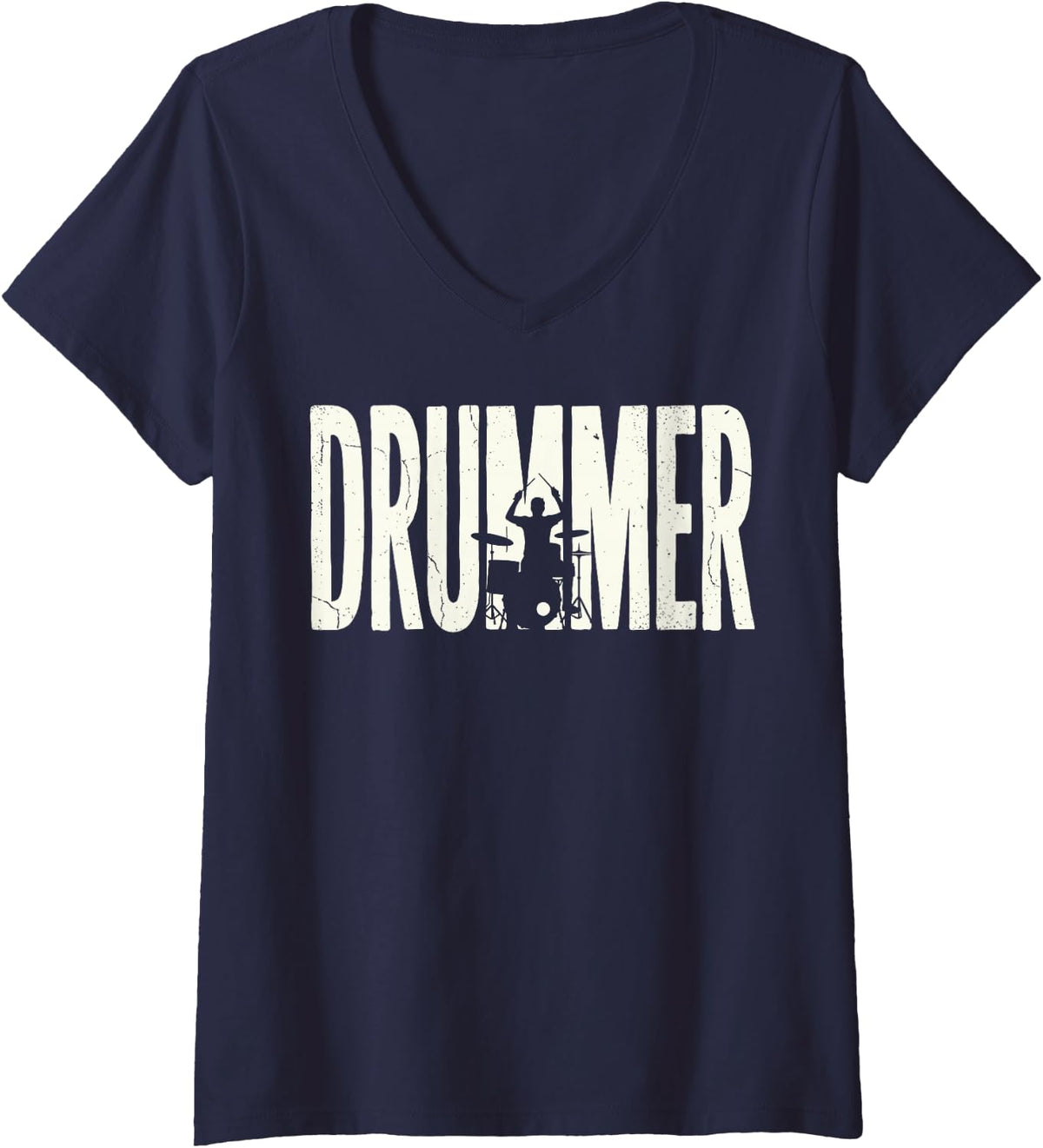 Women's Drumming Tee Play Drums Drummer Musician Rock Music Band Tee V-Neck T-Shirt - Navy Blue