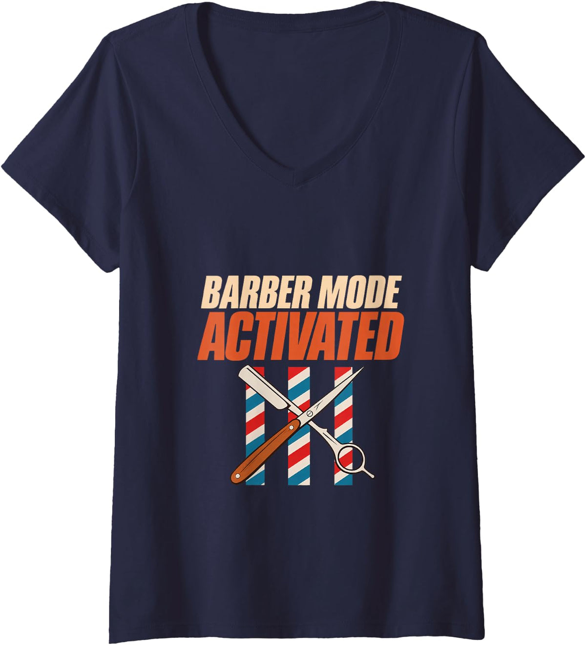 Women's Barber Mode Activated Barbershop Hairstylist Haircut Fade V-Neck T-Shirt - Navy Blue