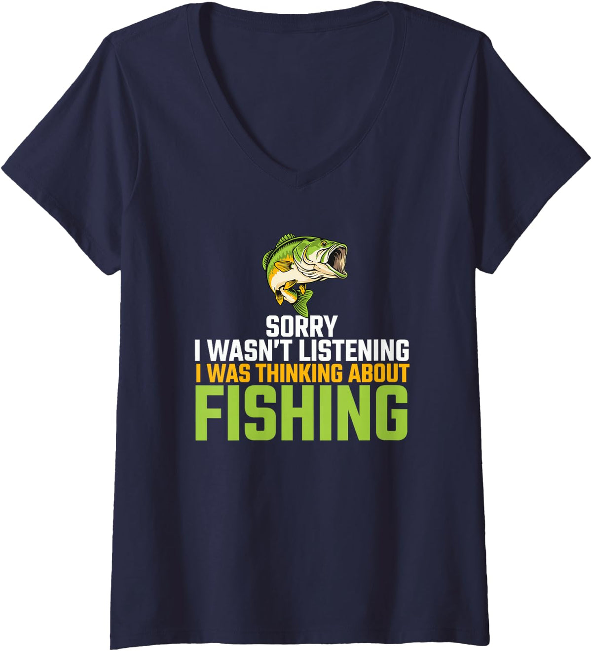 Women's Funny Fishing Humor for Women Who Tune Out to Think of Trout V-Neck T-Shirt - Navy Blue