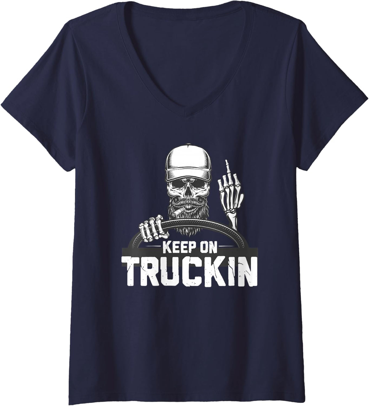 Women's Keep On Truckin - Truck Truck Driver Trucker Truck Driver V-Neck T-Shirt - Navy Blue