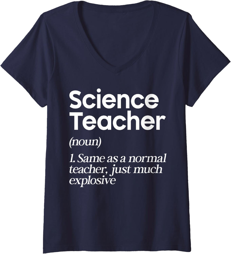 Women's Science Teacher Definition Chemistry Physics STEM Teacher V-Neck T-Shirt - Navy Blue