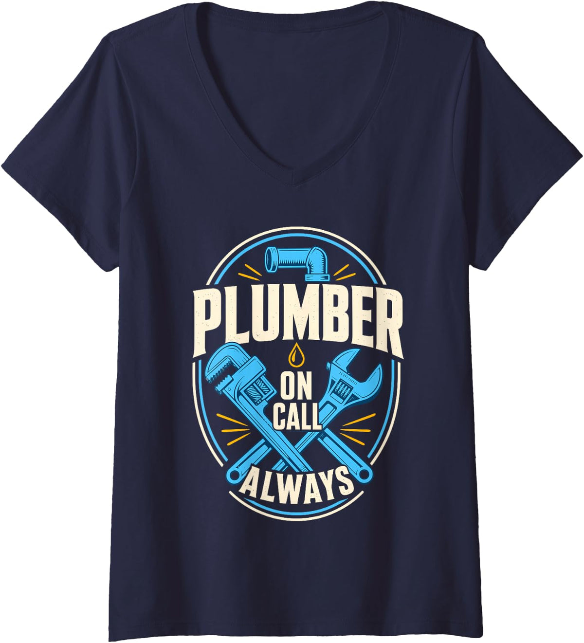 Women's Plumber Call Always Pipe Wrench V-Neck T-Shirt - Navy Blue