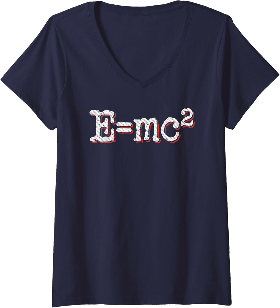 Womens E=MC2 Equation V-Neck T-Shirt - Navy Blue
