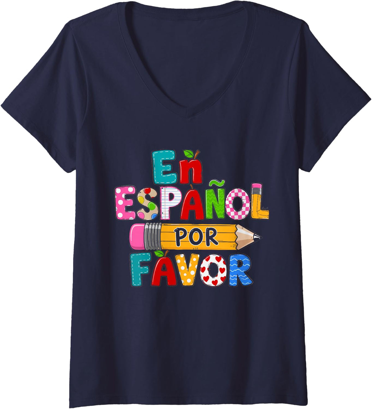 Women's En Español Por Favor Spanish Teacher Maestra De Español Kids V-Neck T-Shirt - Navy Blue