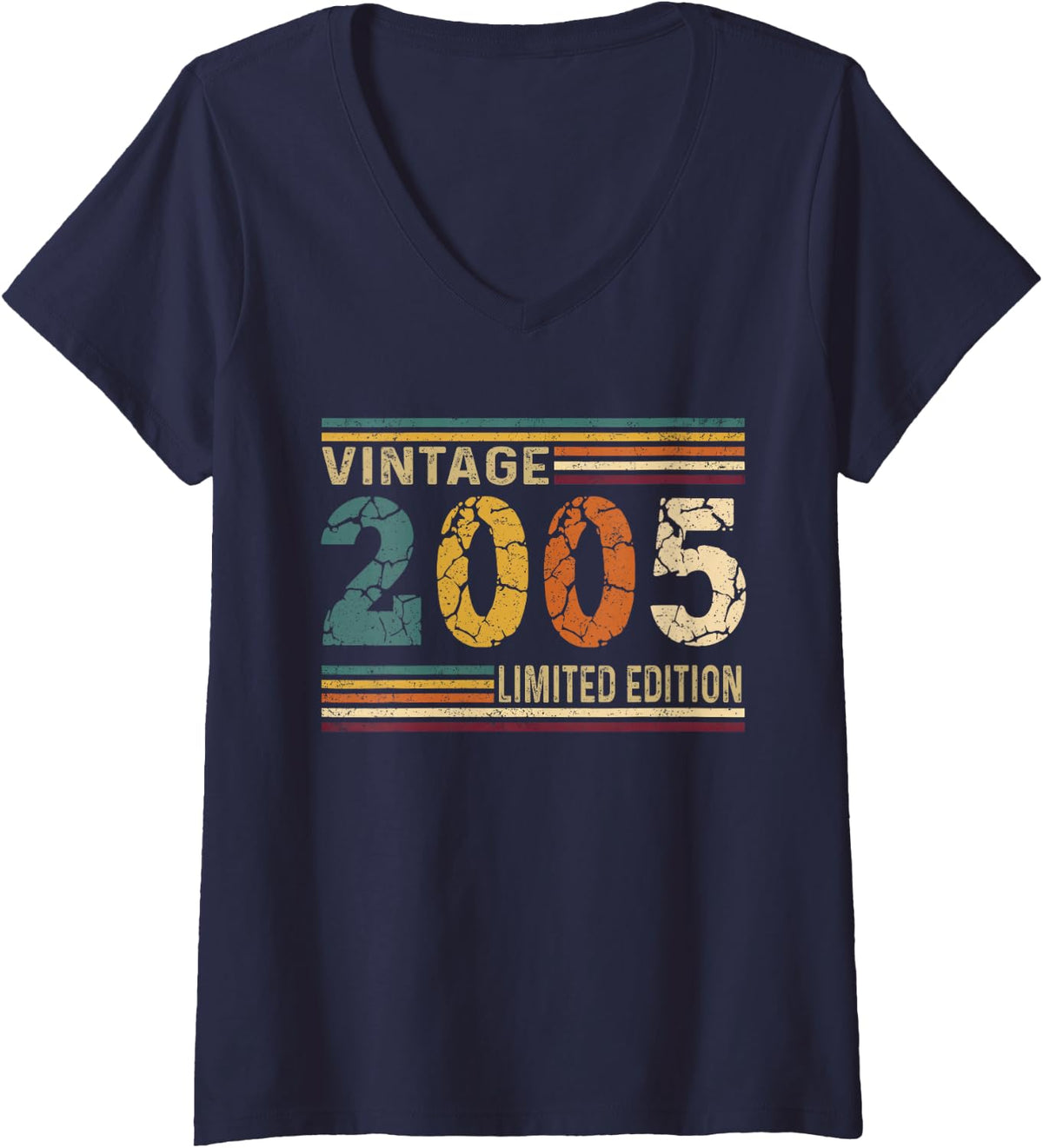 Women's Vintage 2005 Limited Edition Classic Year Birth of Birthday V-Neck T-Shirt - Navy Blue
