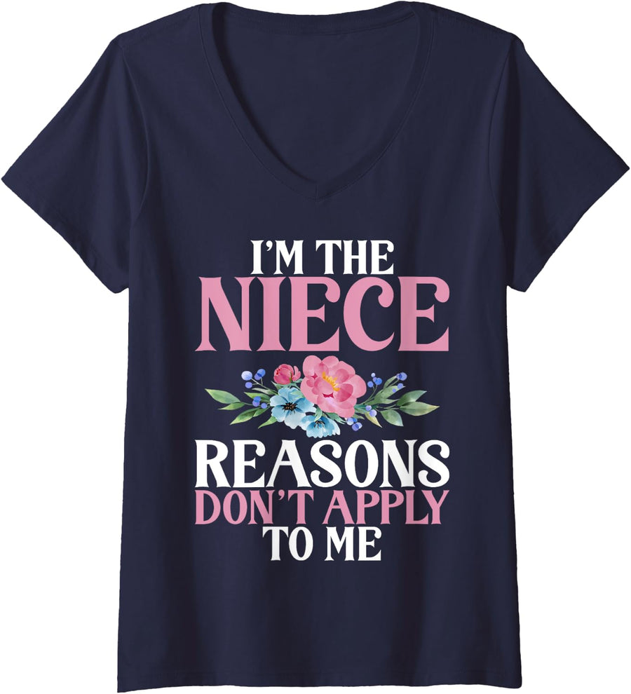 Womens Im the Niece Reasons dont apply to me funny Niece V-Neck T-Shirt - Navy Blue