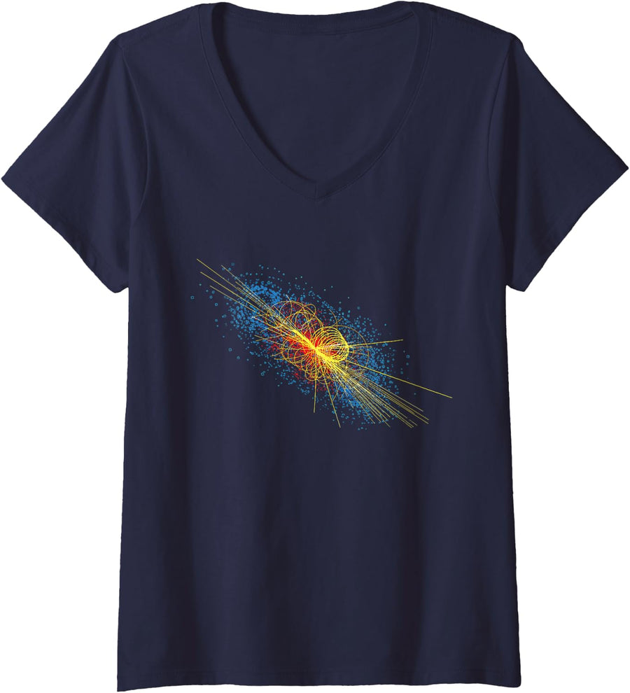 Women's Particle Collision High Energy Physics Science V-Neck T-Shirt - Navy Blue