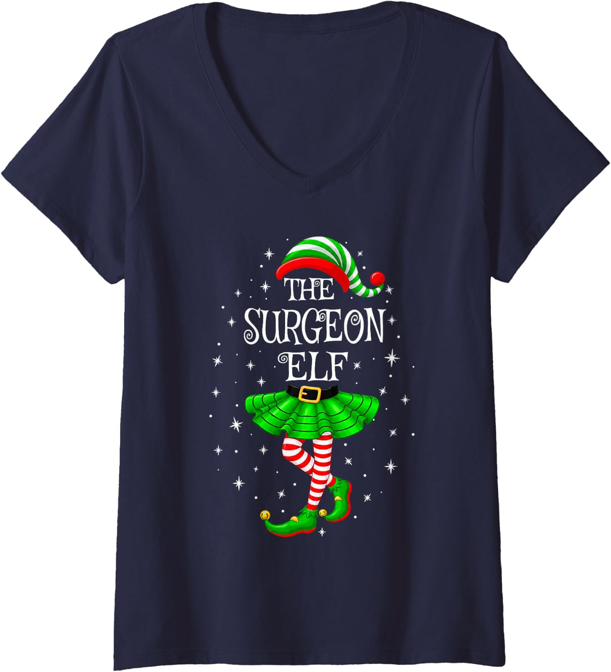 Women's Surgeon Elf Christmas Matching Men Women Funny Xmas Holiday V-Neck T-Shirt - Navy Blue