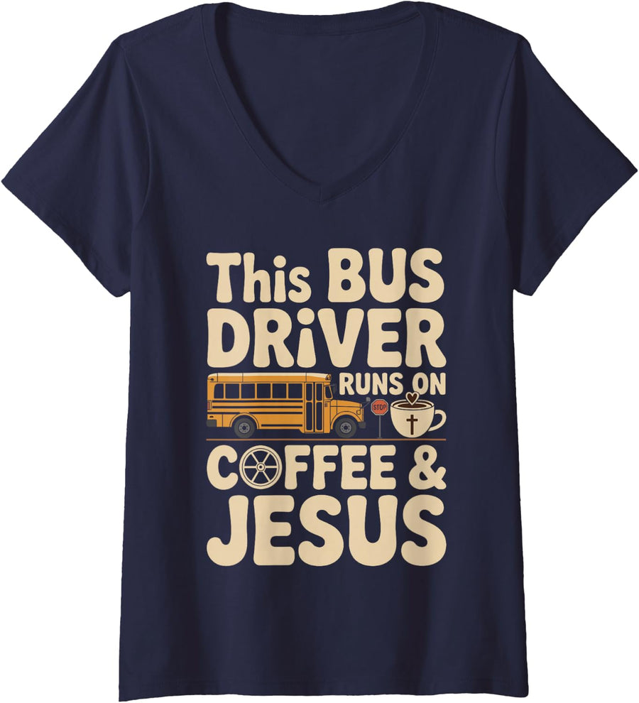 Women's Funny School Bus Driver V-Neck T-Shirt - Navy Blue