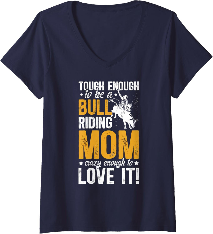Women's to Be A Bull Riding Mom of A Bull Rider Mom Bull Riding Mama V-Neck T-Shirt - Navy Blue