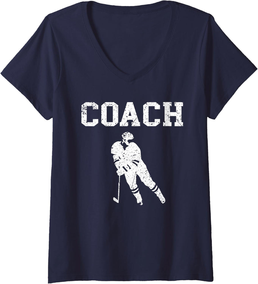 Women's Hockey Coach V-Neck T-Shirt - Navy Blue