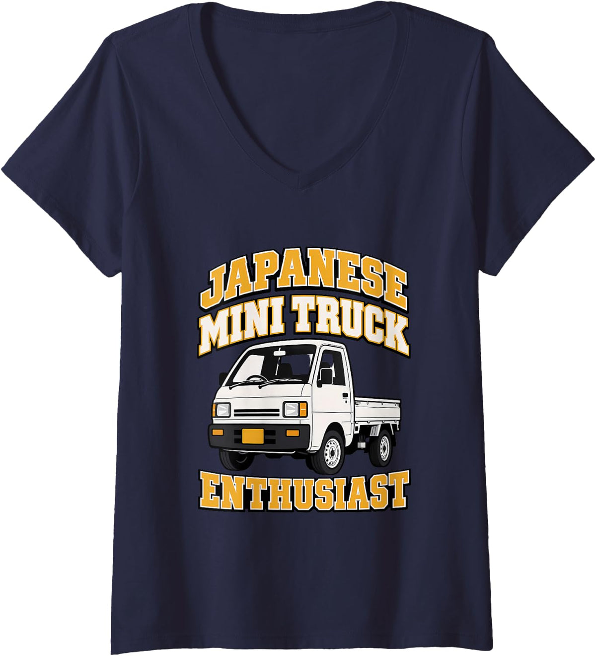 Women's Japanese Mini Truck Enthusiast Kei Truck Driver Kei Car V-Neck T-Shirt - Navy Blue