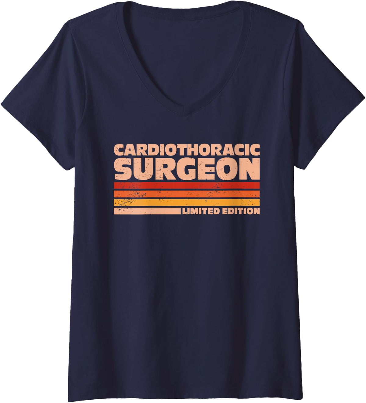 Women's Cardiothoracic Surgeon Retro Sunrise V-Neck T-Shirt - Navy Blue