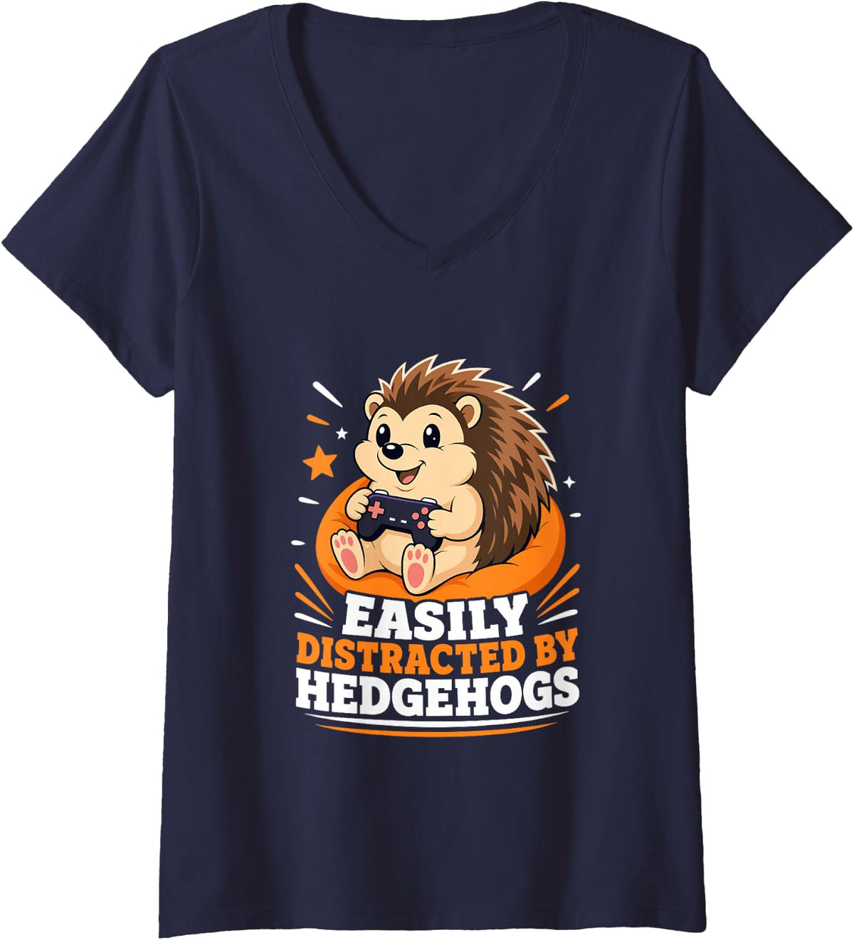 Women's Easily Distracted By Hedgehogs V-Neck T-Shirt - Navy Blue