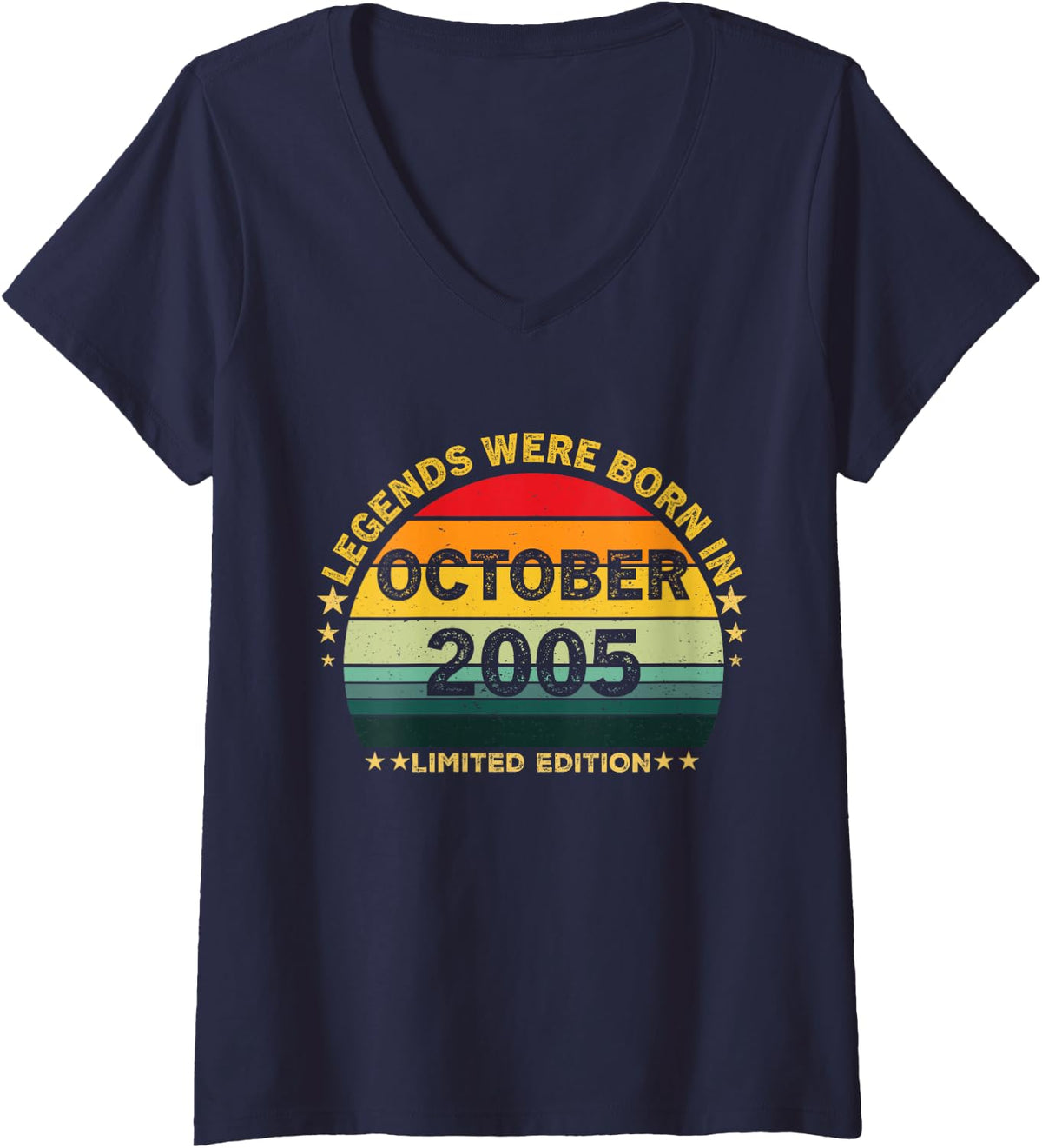 Women's Retro 21st Birthday Legends were Born in October 2005 V-Neck T-Shirt - Navy Blue