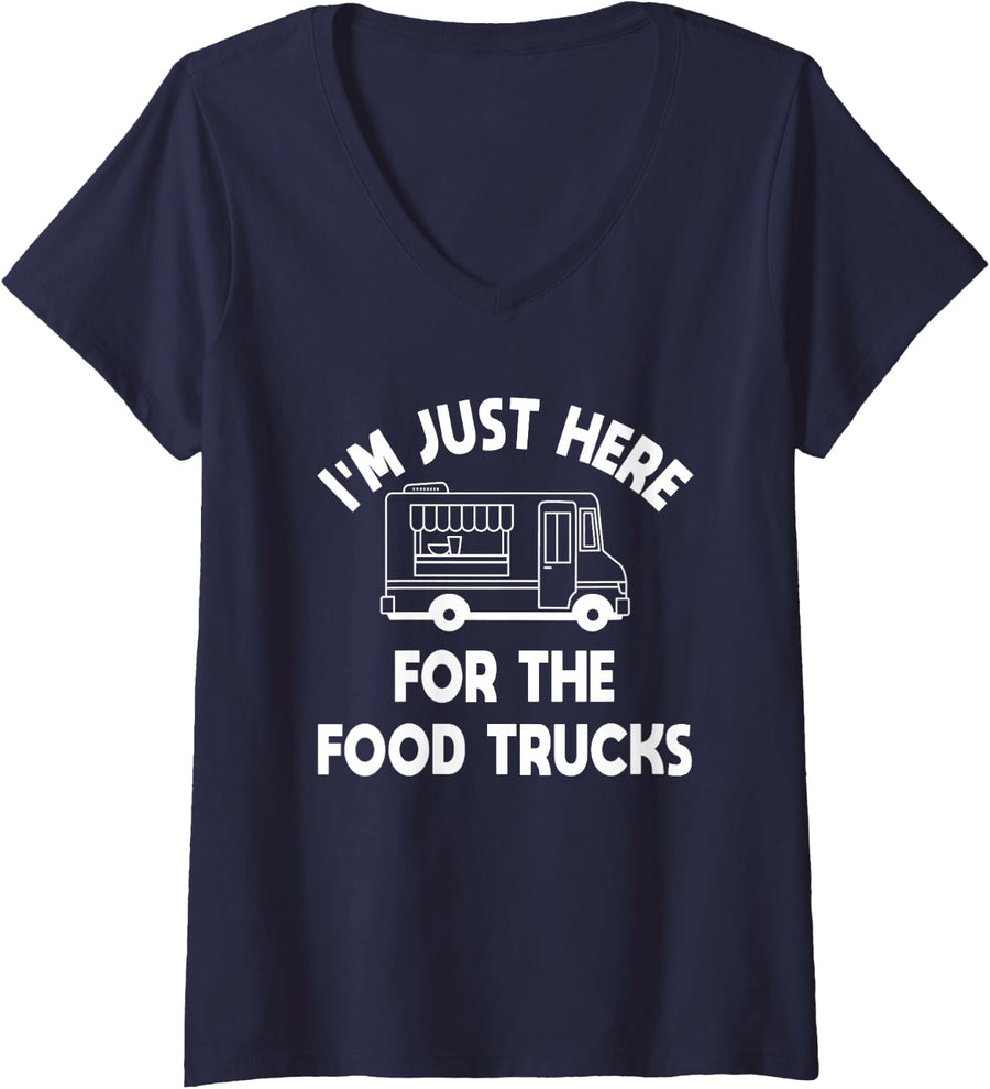 Women's Food Truck Driver Cook Motorized Trailer Operator Conveyer V-Neck T-Shirt - Navy Blue