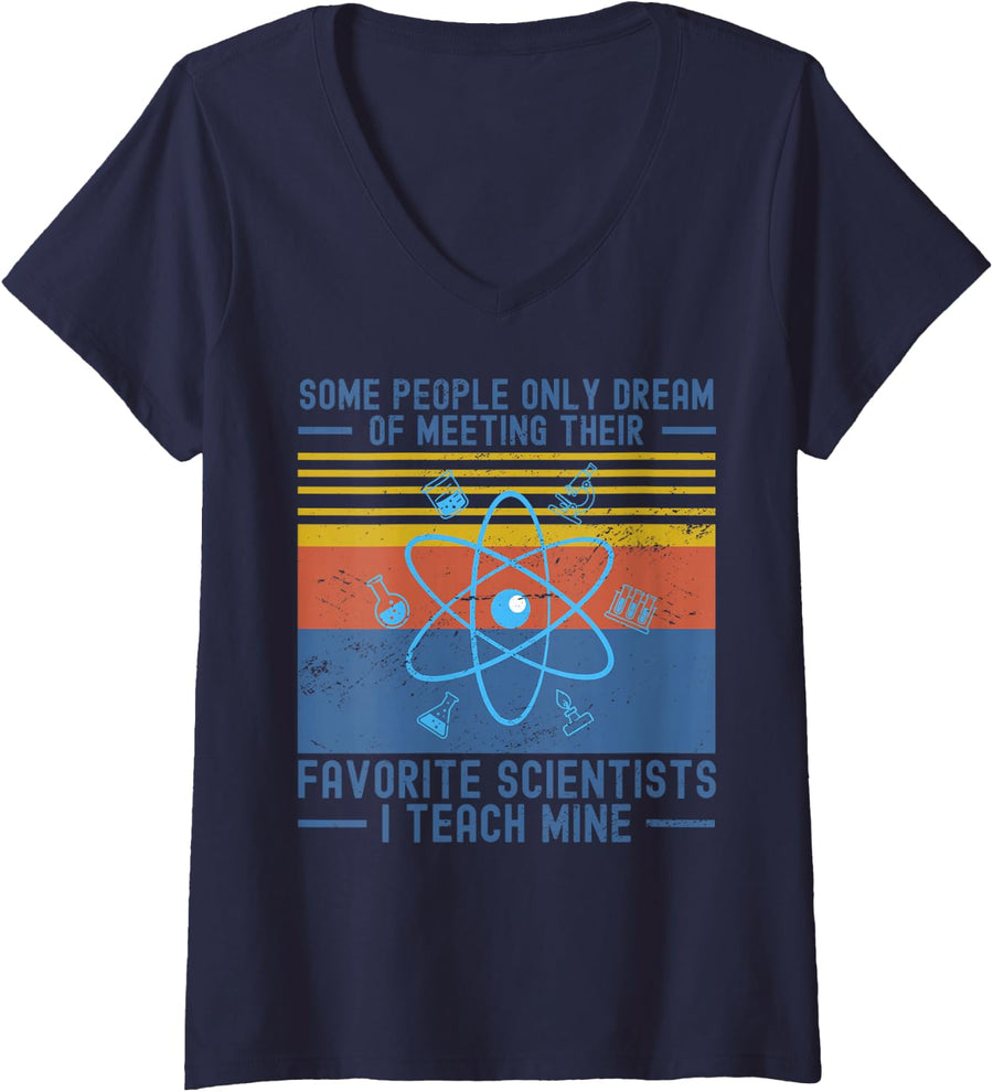 Women's Science Teacher Retro Scientist Physics Teacher Chemistry V-Neck T-Shirt - Navy Blue
