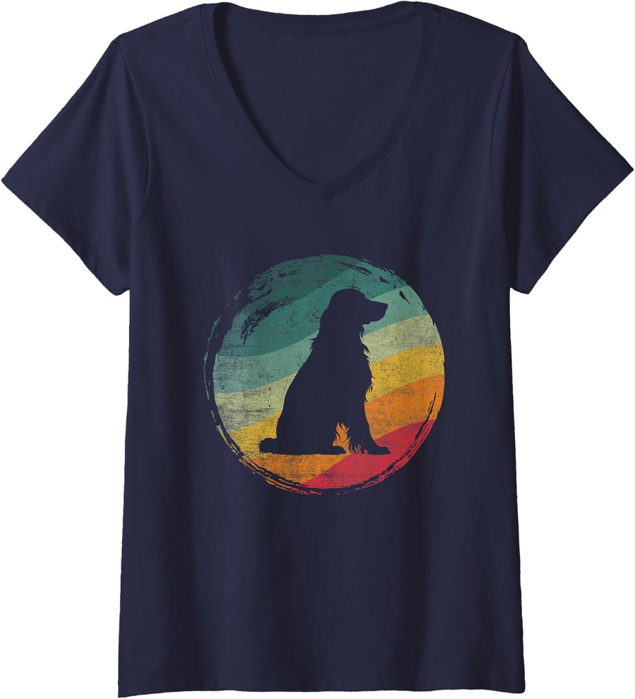 Women's English Cocker Spaniel Dog Retro Vintage Design V-Neck T-Shirt - Navy Blue